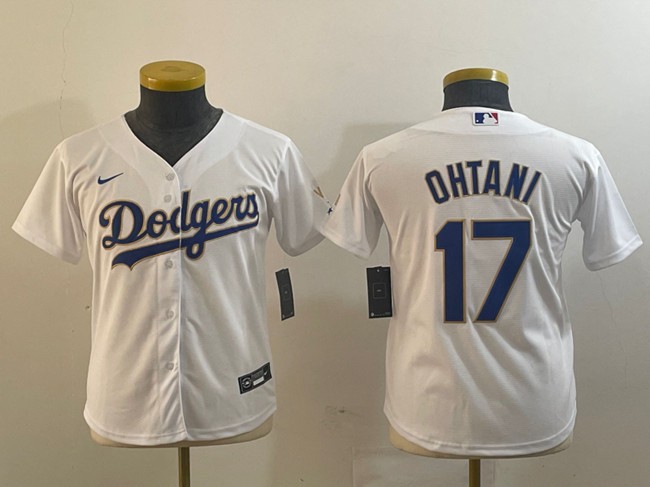 Youth Los Angeles Dodgers #17 Shohei Ohtani White/Gold Stitched Jersey Youth Los Angeles Dodgers #17 Shohei Ohtani White/Gold Stitched Jersey